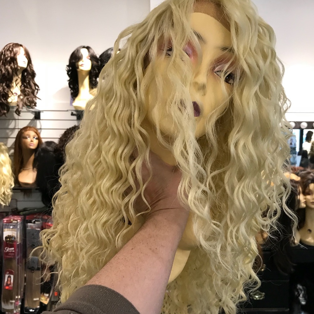 Wig Lacefront Long curly blonde human hair Blende - Picture 2 of 8
